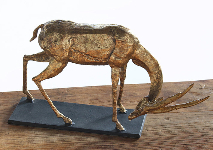 FIG371 - Gold Bent Neck Antelope Sculpture