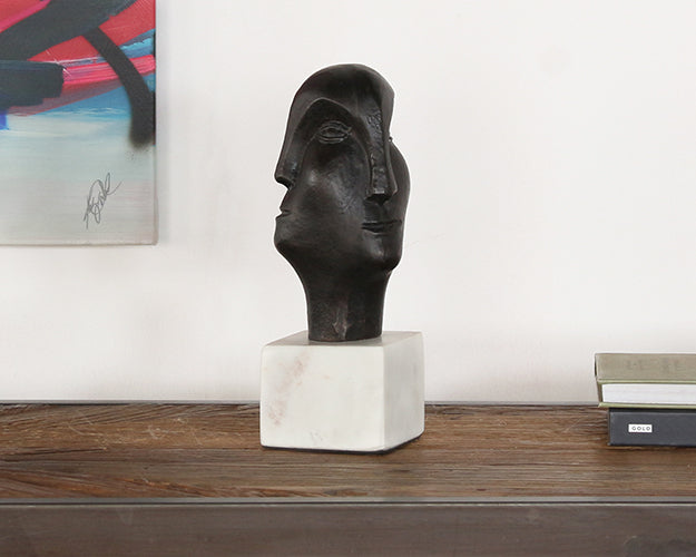 FIG381 - Abstract Three Faces Bronze Sculpture