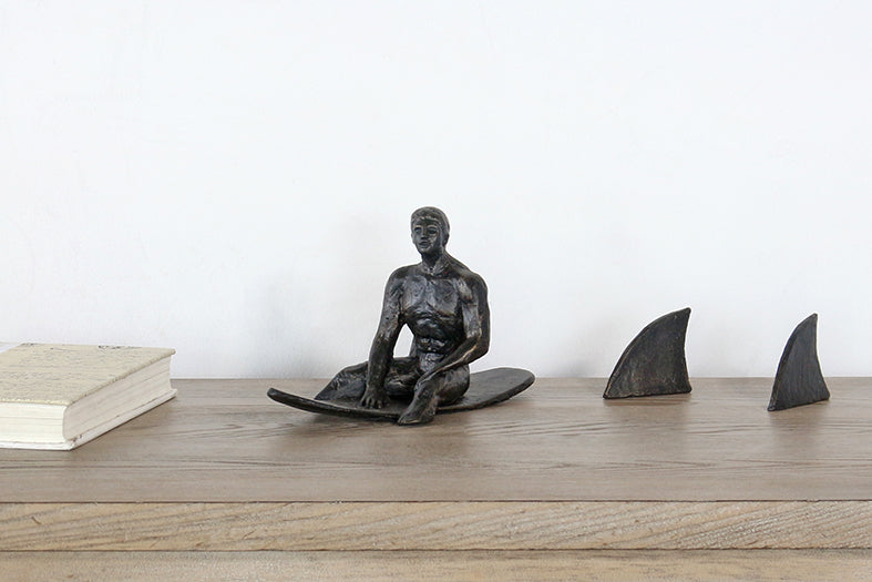 Surfer Sculpture With Two Shark Fin- Cleared Decor