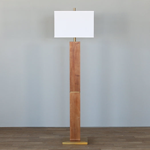 Walnut Flat Column Floor Lamp With Brass Accents