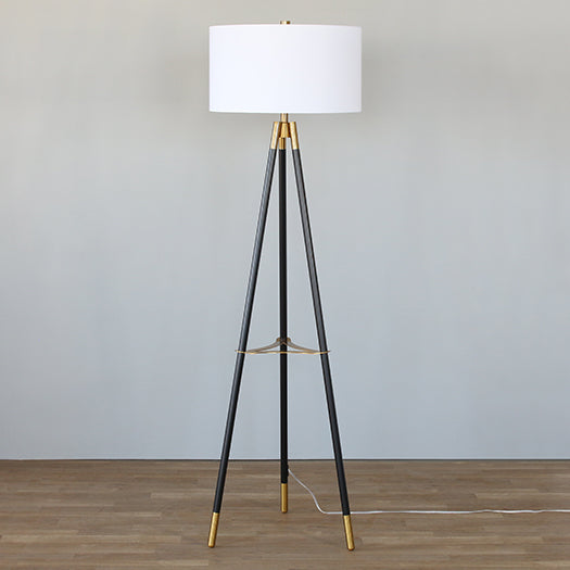 Black Metal Tripod Floor Lamp With Brass Accents