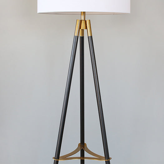 Black Metal Tripod Floor Lamp With Brass Accents