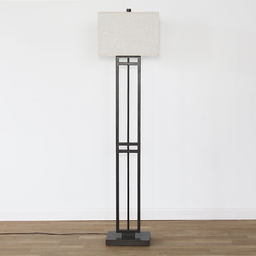 Bronze Banded Floor Lamp With Rectangle Box Shade