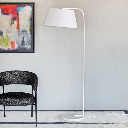Matte White Floor Lamp W/ Marble Disc Base
