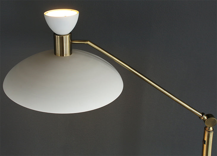 White And Brass Floor Lamp With Marble Base