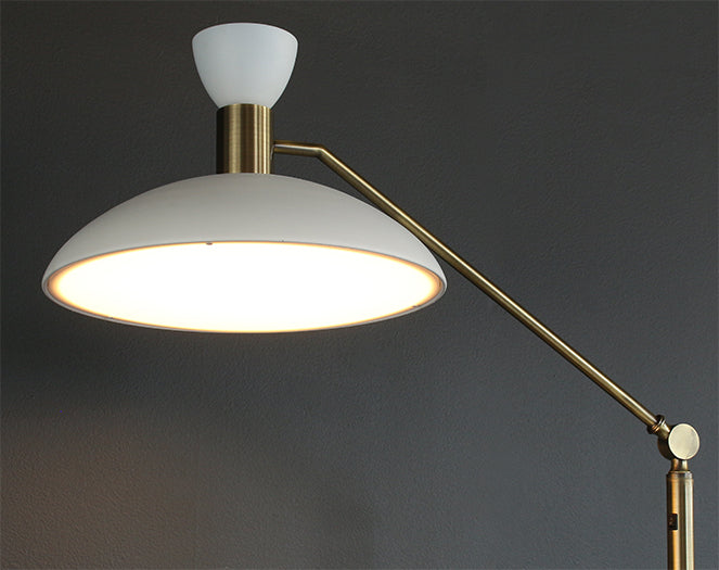 White And Brass Floor Lamp With Marble Base