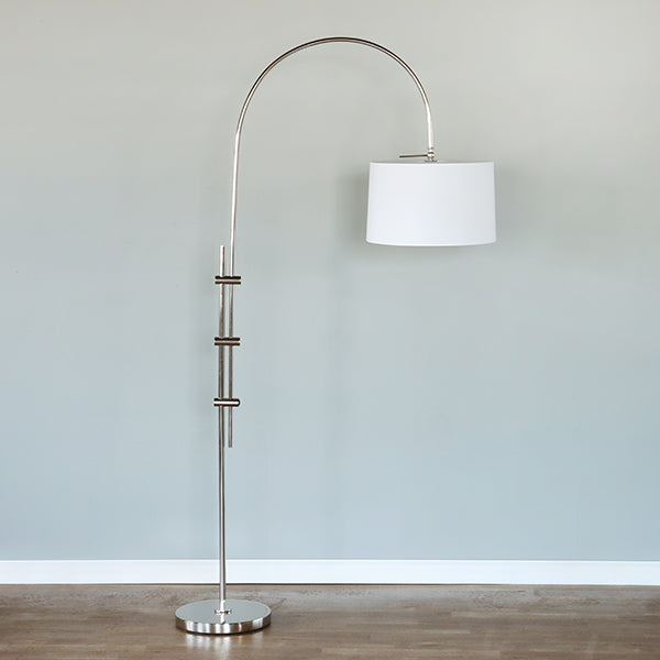 Polished Nickel Arc Floor Lamp With Fabric Shade