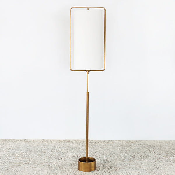 Natural Brass Floor Lamp W/Ensconced White Shade