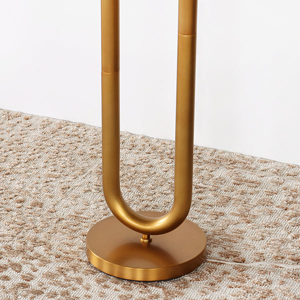 Two Armed Tubular Brass Floor Lamp W/Round Base