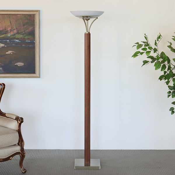 Wood And Weathered Brass Torchiere