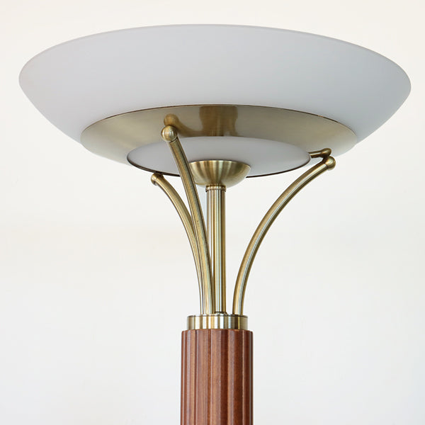 Wood And Weathered Brass Torchiere