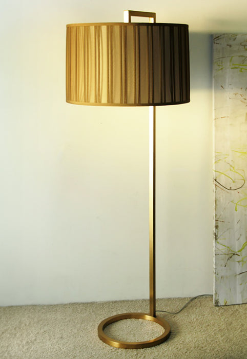Satin Brass Floor Lamp with Box Pleat Shade