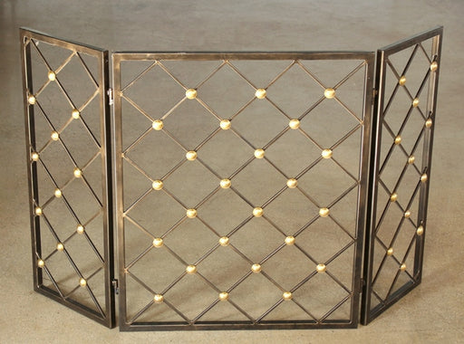 FPL19 - Bronze Iron Fireplace Screen with Brass Accents
