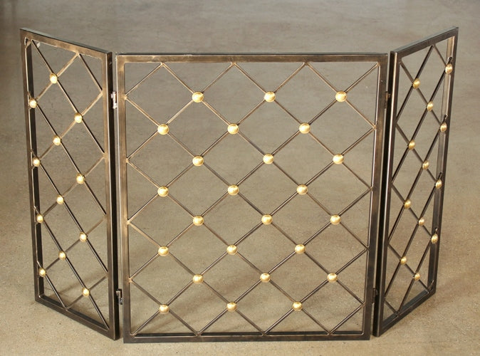 FPL19 - Bronze Iron Fireplace Screen with Brass Accents
