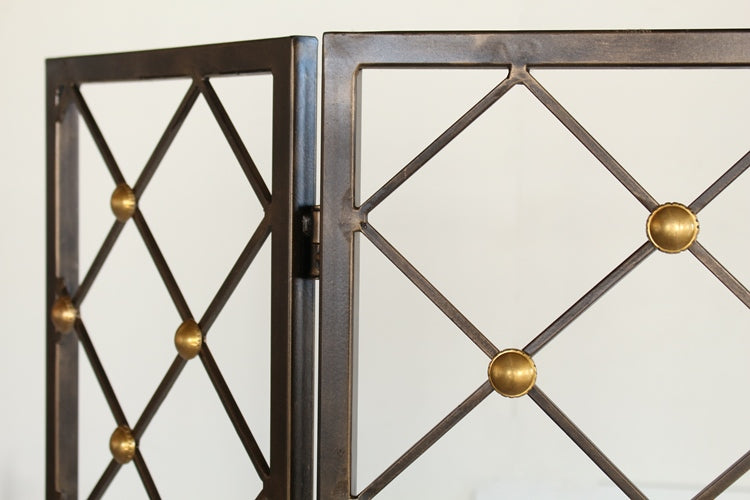 FPL19 - Bronze Iron Fireplace Screen with Brass Accents