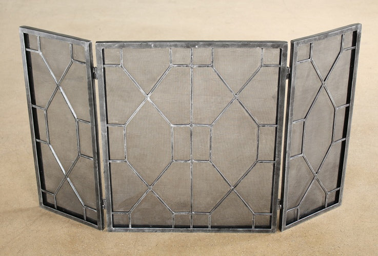 FPL21 Pewter Mesh Geometric Fireplace Screen