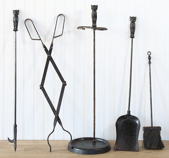 Raw Steel Owl Fireplace Tools