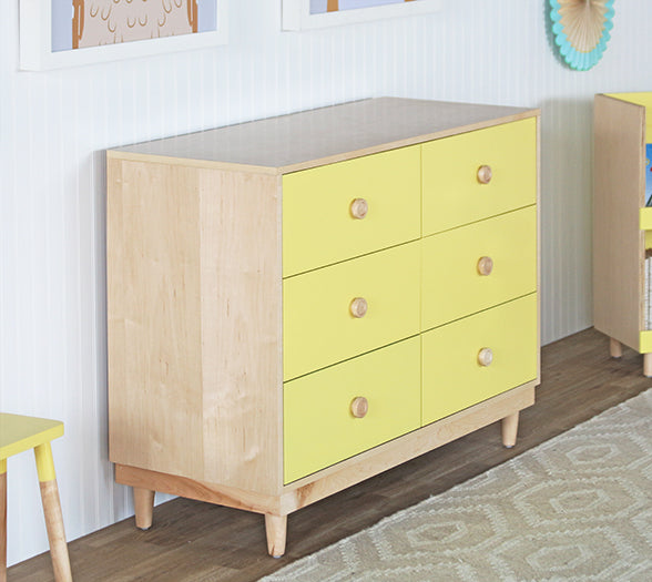 Lukka Modern Maple Yellow Kids 6-Drawer Dresser