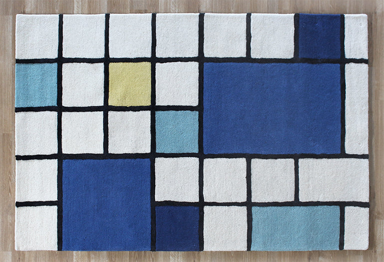 Mid-Cen Grid Handmade Wool Hooked Rug 4' X 6'
