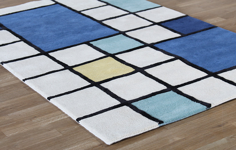 Mid-Cen Grid Handmade Wool Hooked Rug 4' X 6'