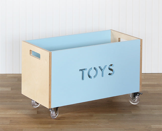 Birch And Sky Blue Toy Box Chest On Casters