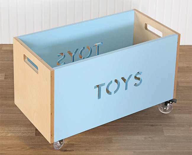 Birch And Sky Blue Toy Box Chest On Casters