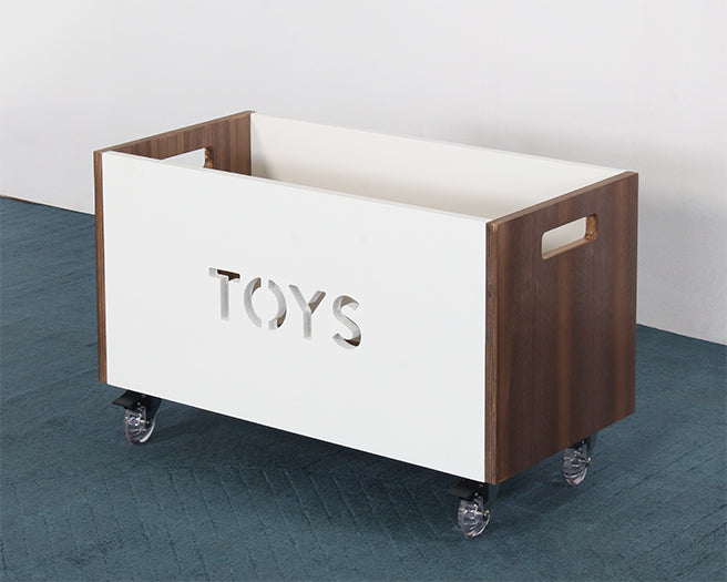 Walnut & White Toy Box Chest On Casters
