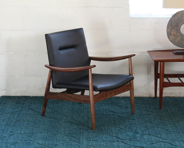 Vintage Danish Modern Lounge Chair with Black Leather Seat