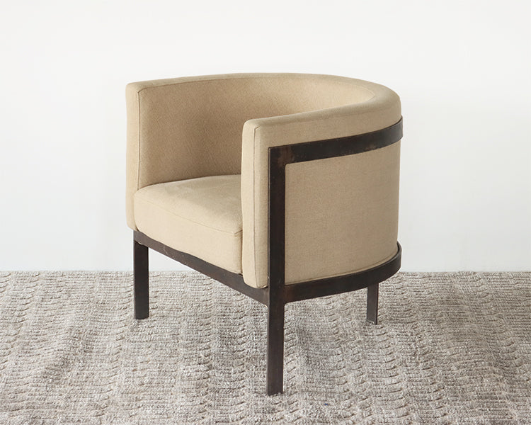 Barrel Back Club Chair with Linen Upholstery