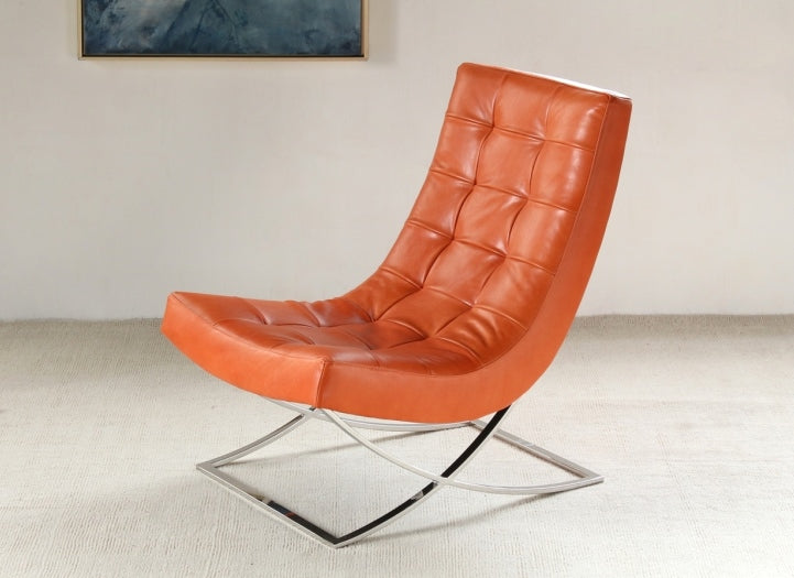 LC233 Tufted Lounge Chair in Burnt Orange Leather