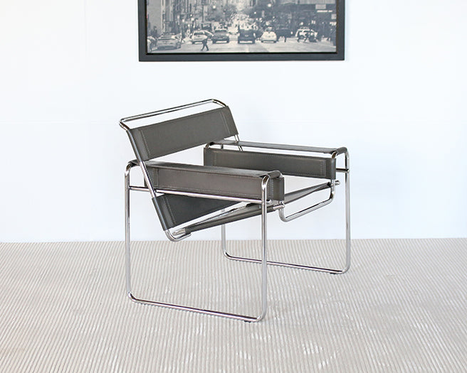 LC273 Gray Leather Wassily Style Lounge Chair