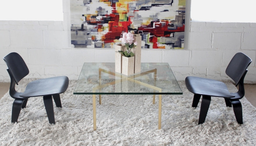 Barcelona Style Coffee Table with Brass Base