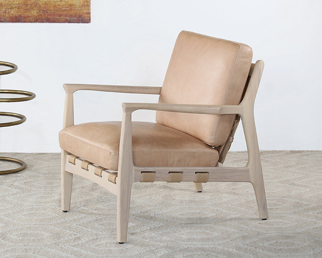 Whitewashed Ash Lounge Chair W/Tan Leather Seat