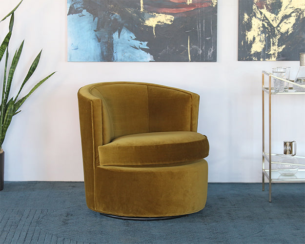 Swivel Lounge Chair In Mustard Velvet