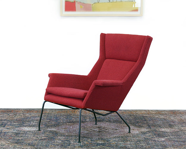 Mid Century Style Wing Chair In Poppy Red
