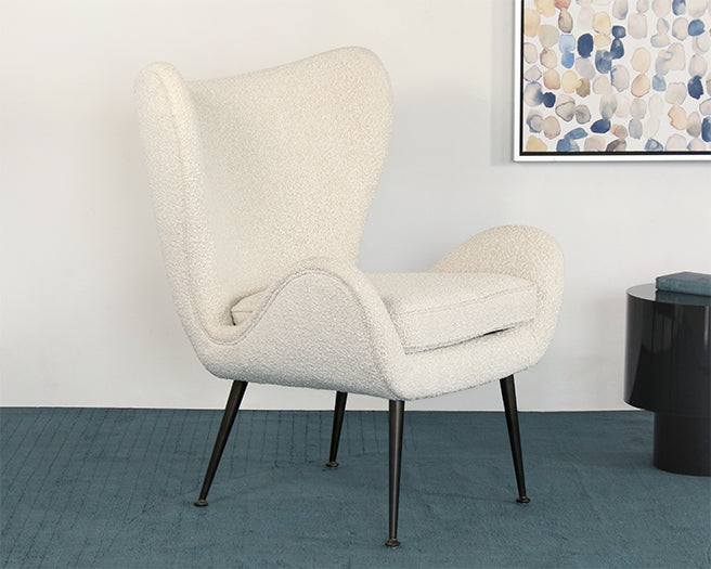 Cream Boucle Wing Chair With Iron Legs