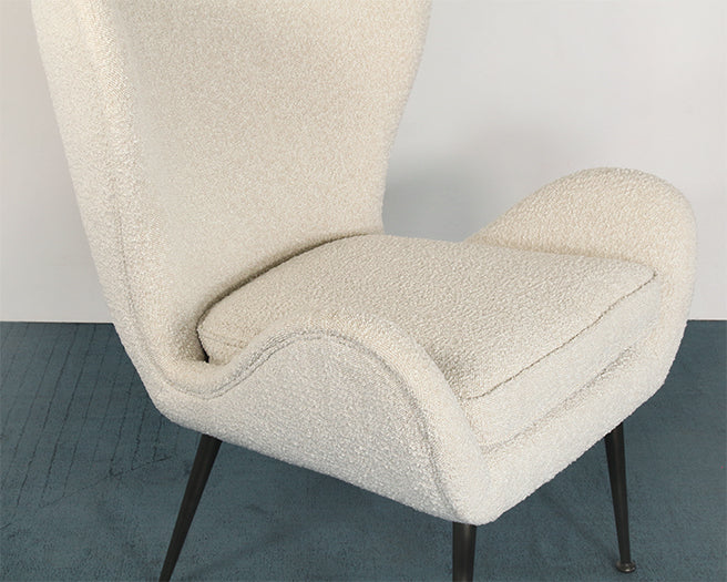 Cream Boucle Wing Chair With Iron Legs
