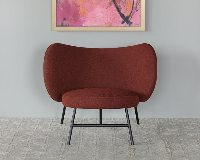 Curved Garnet Lounge Chair On Ebony Iron Frame