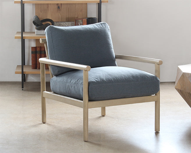 Slate Blue Lounge Chair With Light Wood Frame