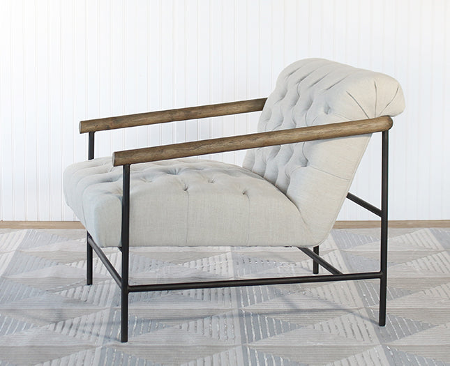Ivory Gunmetal & Wood Lounge Chair