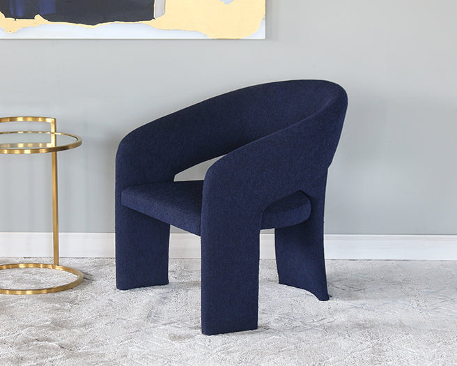 Deep Blue Boucle Three Leg Lounge Chair