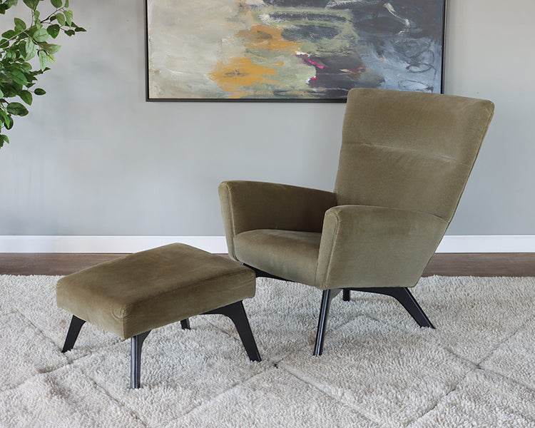 Green Velvet Lounge Chair and Ottoman