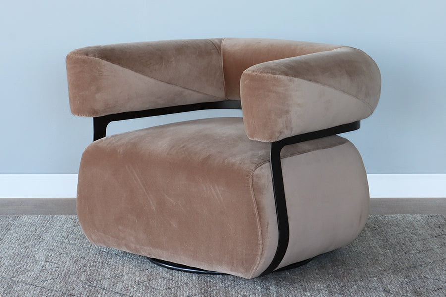 Fawn Velvet Bolster Swivel Lounge Chair
