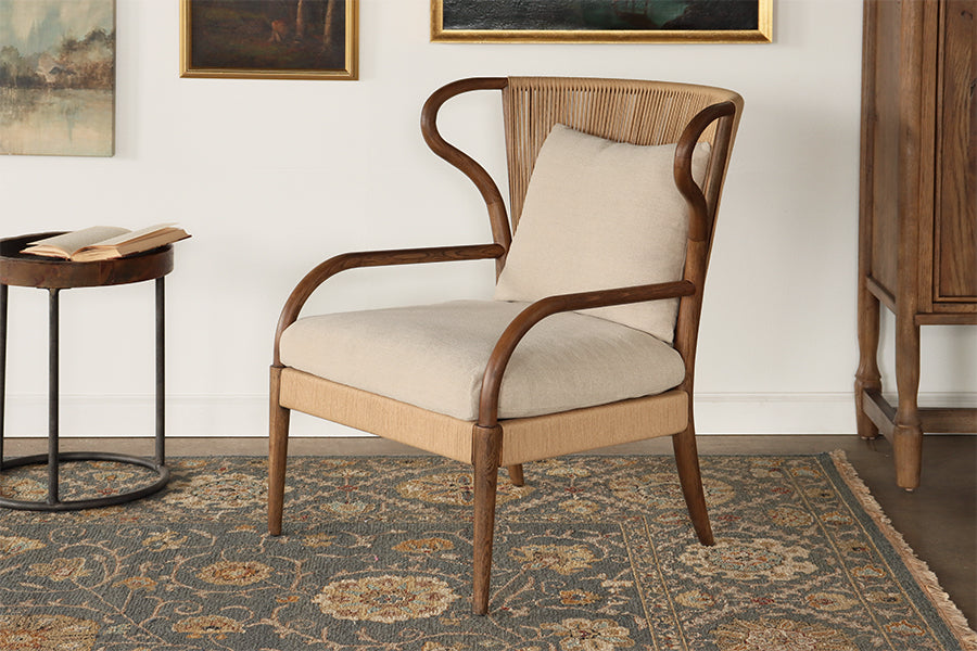 Rush and Oak Wing Back Style Lounge Chair
