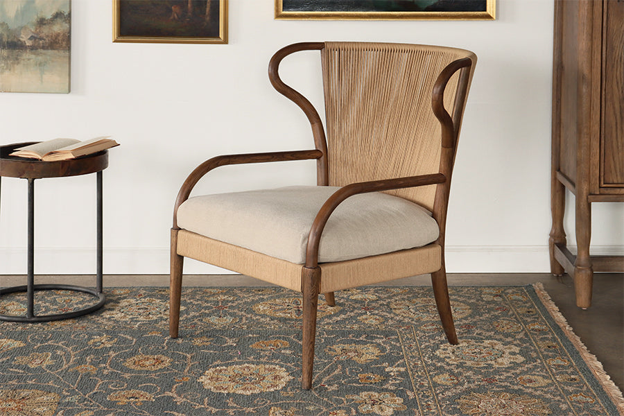 Rush and Oak Wing Back Style Lounge Chair