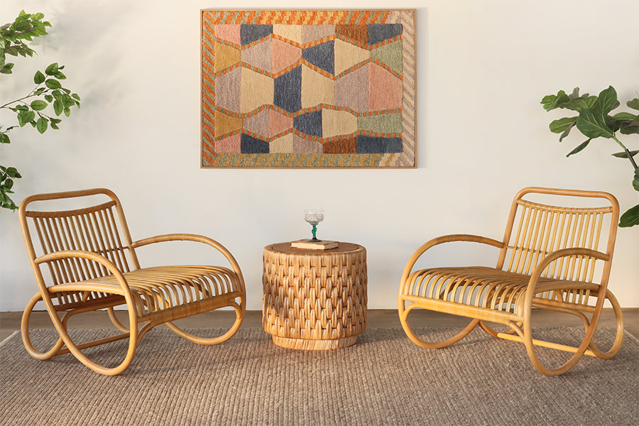 Hand Coiled Rattan Lounge Chair with Arms