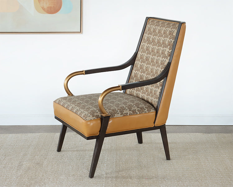 Upholstered Lounge Chair with Brass Gooseneck Arm