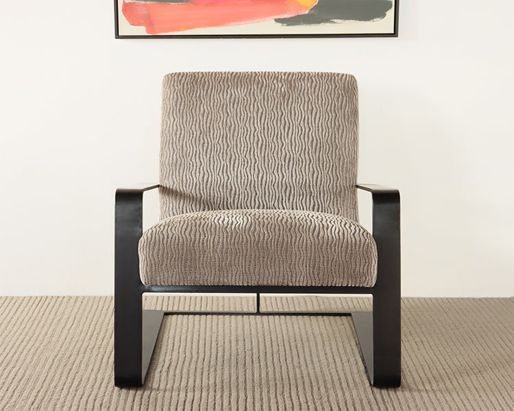 Carved Grey Chenille Lounge Chair with Black Metal