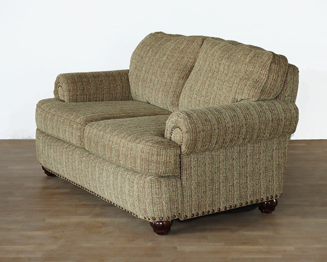 Pale Olive Tweed Rolled-Arm Loveseat