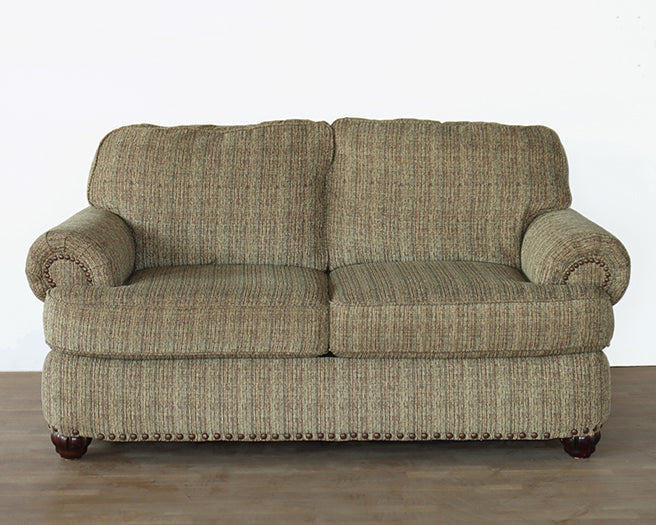 Pale Olive Tweed Rolled-Arm Loveseat